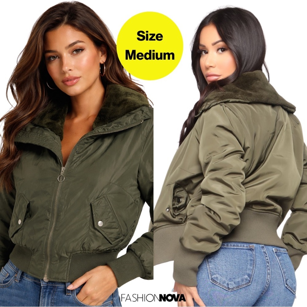 FASHION NOVA 💚 Nights in Denver Bombr Jacket, Faux Fur, Pockets (Womens Medium)